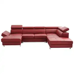 Stylife Wohnlandschaft, Bordeaux, Textil, Leder, Kombination Echtleder/Lederlook, Rindleder, 6-Sitzer, U-Form, 334x212 cm, Goldenes M, Lederauswahl, Stoffauswahl, seitenverkehrt erhältlich, Wohnzimm