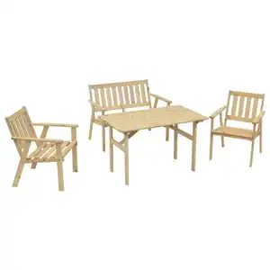 Gardenson Gartenset, Natur, Holz, 4-teilig, Kiefer, massiv, Balkonmöbel, Balkonmöbel-Sets