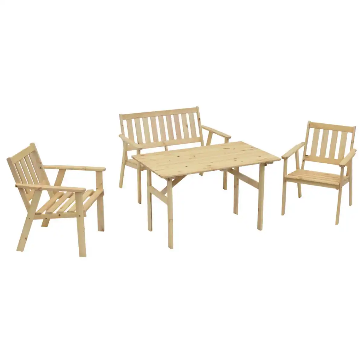 Bild 1 von Gardenson Gartenset, Natur, Holz, 4-teilig, Kiefer, massiv, Balkonmöbel, Balkonmöbel-Sets