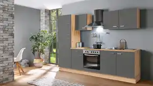 Küchenblock Artisan-Classic Grau B: ca. 270 cm, Graphitfarben, Eiche Artisan