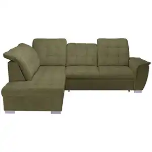 Carryhome Ecksofa, Olivgrün, Textil, 3-4-Sitzer, Ottomane links, L-Form, 260x205 cm, Liegefunktion, seitenverkehrt erhältlich, Schlafen auf Sitzhöhe, Rücken echt, Wohnzimmer, Sofas & Couches, Woh