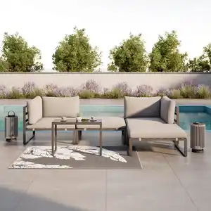 Loungegarnitur Valentina Grau Metall/Outdoorstoff +Abdeckung, Grau