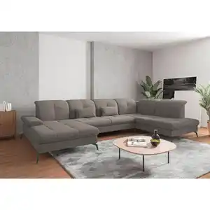 Sit & More Wohnlandschaft, Schlamm, Textil, 6.5-Sitzer, Ottomane rechts, U-Form, 357x231 cm, Goldenes M, Oeko-Tex® Standard 100, Made in Europe, DGM-Klimapakt, Rücken echt, Armteil links, Wohnzimme