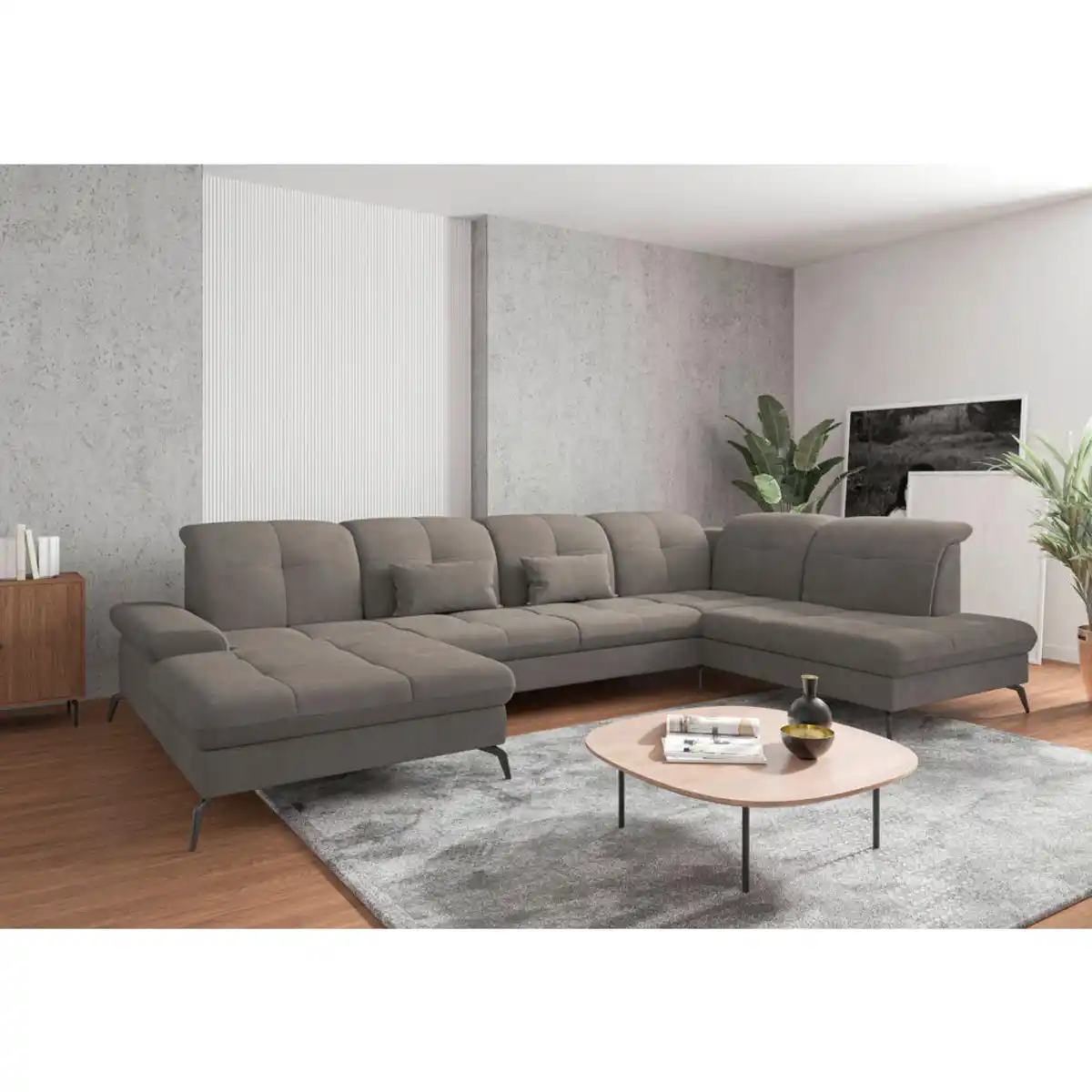 Bild 1 von Sit & More Wohnlandschaft, Schlamm, Textil, 6.5-Sitzer, Ottomane rechts, U-Form, 357x231 cm, Goldenes M, Oeko-Tex® Standard 100, Made in Europe, DGM-Klimapakt, Rücken echt, Armteil links, Wohnzimme