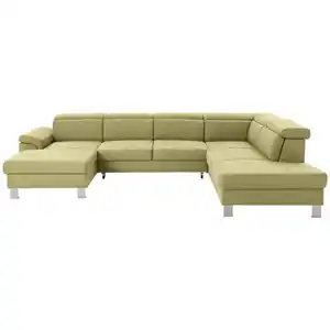 Xora Wohnlandschaft, Grün, Textil, 5-Sitzer, U-Form, 320x226 cm, Stoffauswahl, seitenverkehrt erhältlich, Hocker Rücken echt, Wohnzimmer, Sofas & Couches, Wohnlandschaften