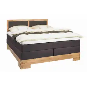 Linea Natura Boxspringbett, Schlamm, Eiche, Holz, Textil, Wildeiche, massiv, H2, Höhe ca. 20 cm, 180x200 cm, Partnermatratze mit durchgehendem Bezug, Schlafzimmer, Betten, Doppelbetten