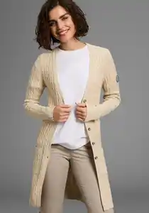 KangaROOS Longstrickjacke mit trendigem Zopfmuster und Taschen, Beige|weiß