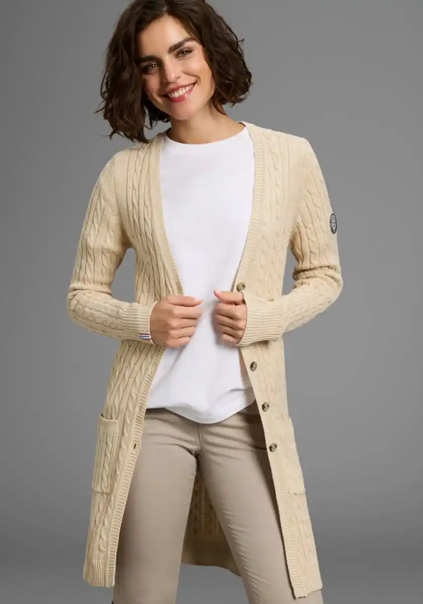 Bild 1 von KangaROOS Longstrickjacke mit trendigem Zopfmuster und Taschen, Beige|weiß