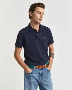 Gant Poloshirt SLIM SHIELD SS PIQUE POLO mit Logostickerei auf der Brust, Blau