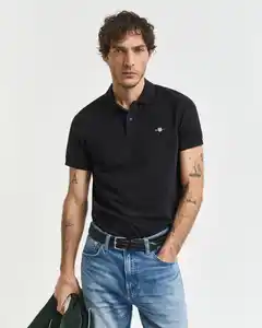 Gant Poloshirt SLIM SHIELD SS PIQUE POLO mit Logostickerei auf der Brust, Schwarz