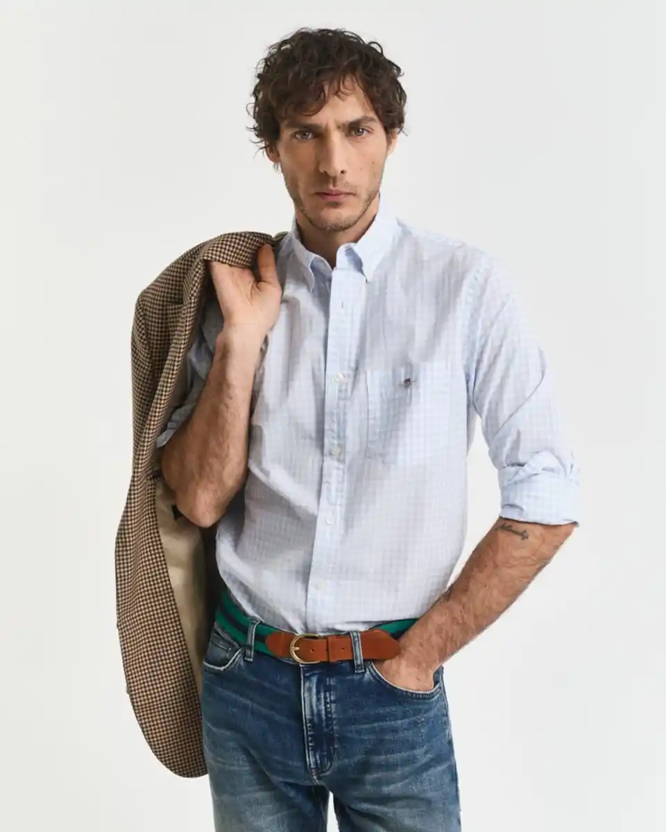 Bild 1 von Gant Langarmhemd REG POPLIN GINGHAM SHIRT mit Logostickerei auf der Brust, Blau