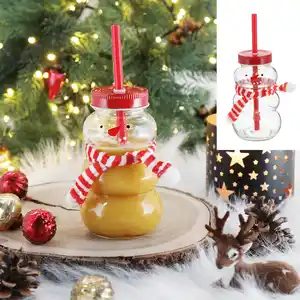Trinkglas Schneemann 260ml mit Trinkhalm