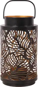 Windlicht Blätter Metall Ø 9 x 17 cm schwarz gold
