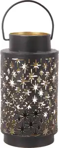 Windlicht Sterne Metall Ø 9 x 17 cm schwarz gold
