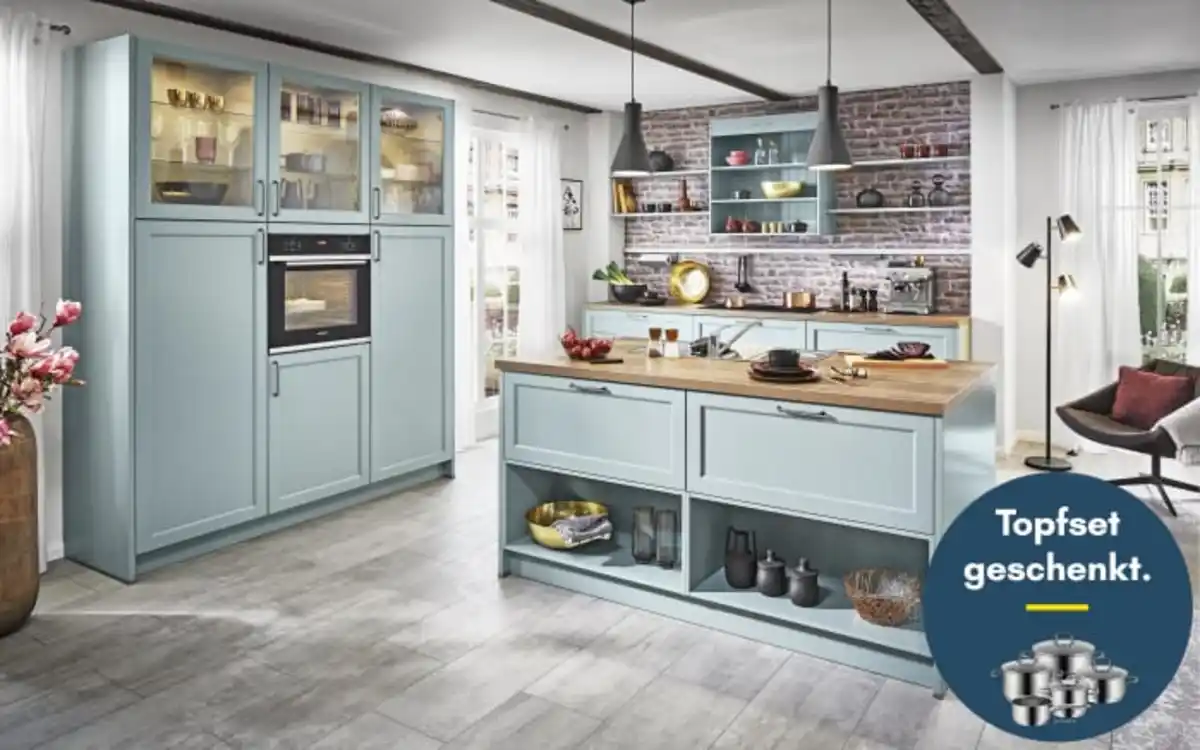 Bild 1 von Impressa - Einbauküche Bristol, Eukalyptus Esche Lack, inkl. Neff Elektrogeräte