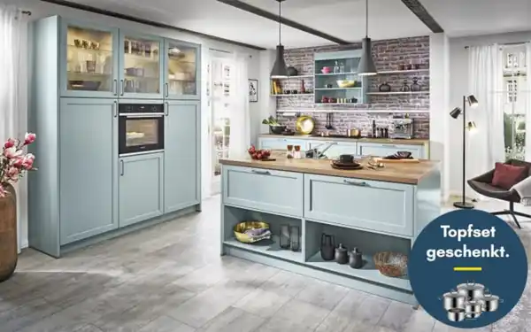 Bild 1 von Impressa - Einbauküche Bristol, Eukalyptus Esche Lack, inkl. Neff Elektrogeräte