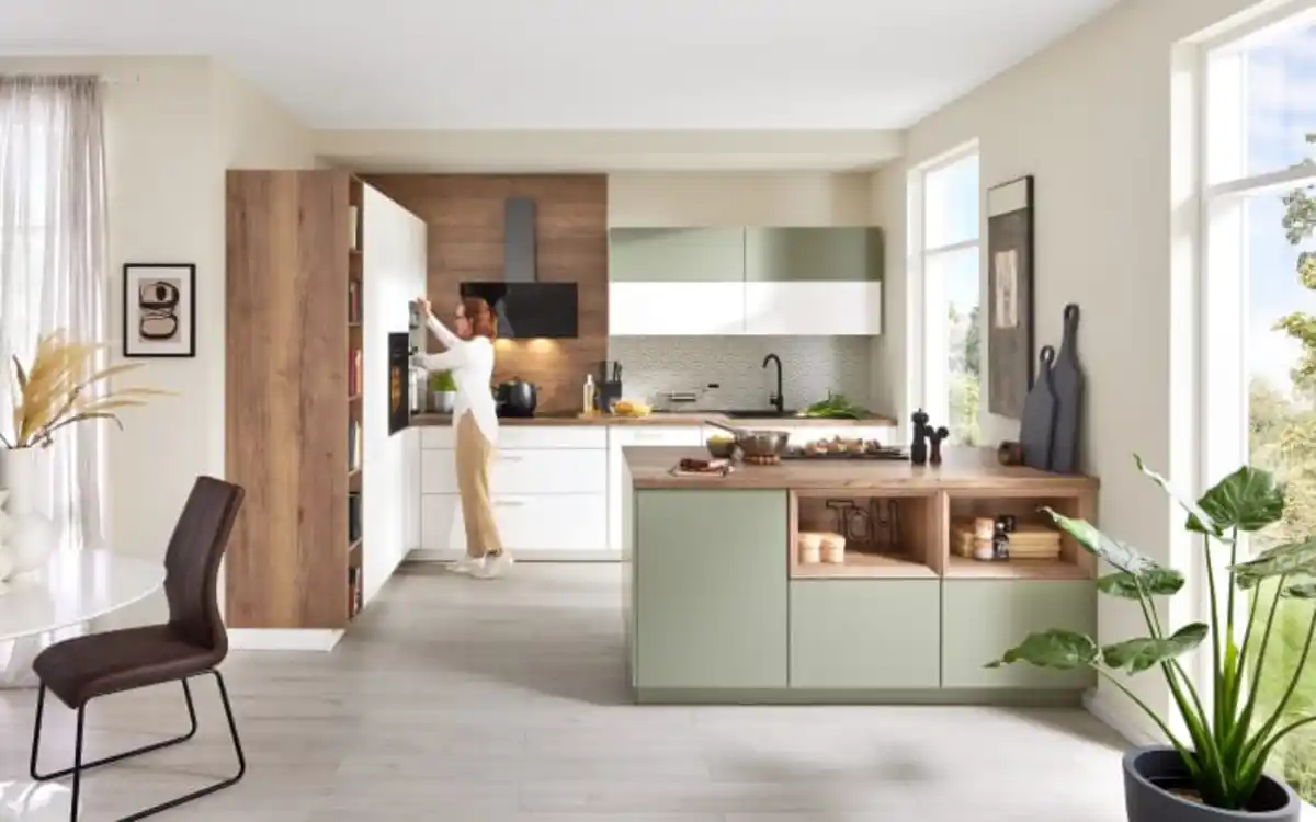 Bild 2 von Nobilia - Einbauküche Sunta, weiß/olive, inkl. AEG Elektrogeräte