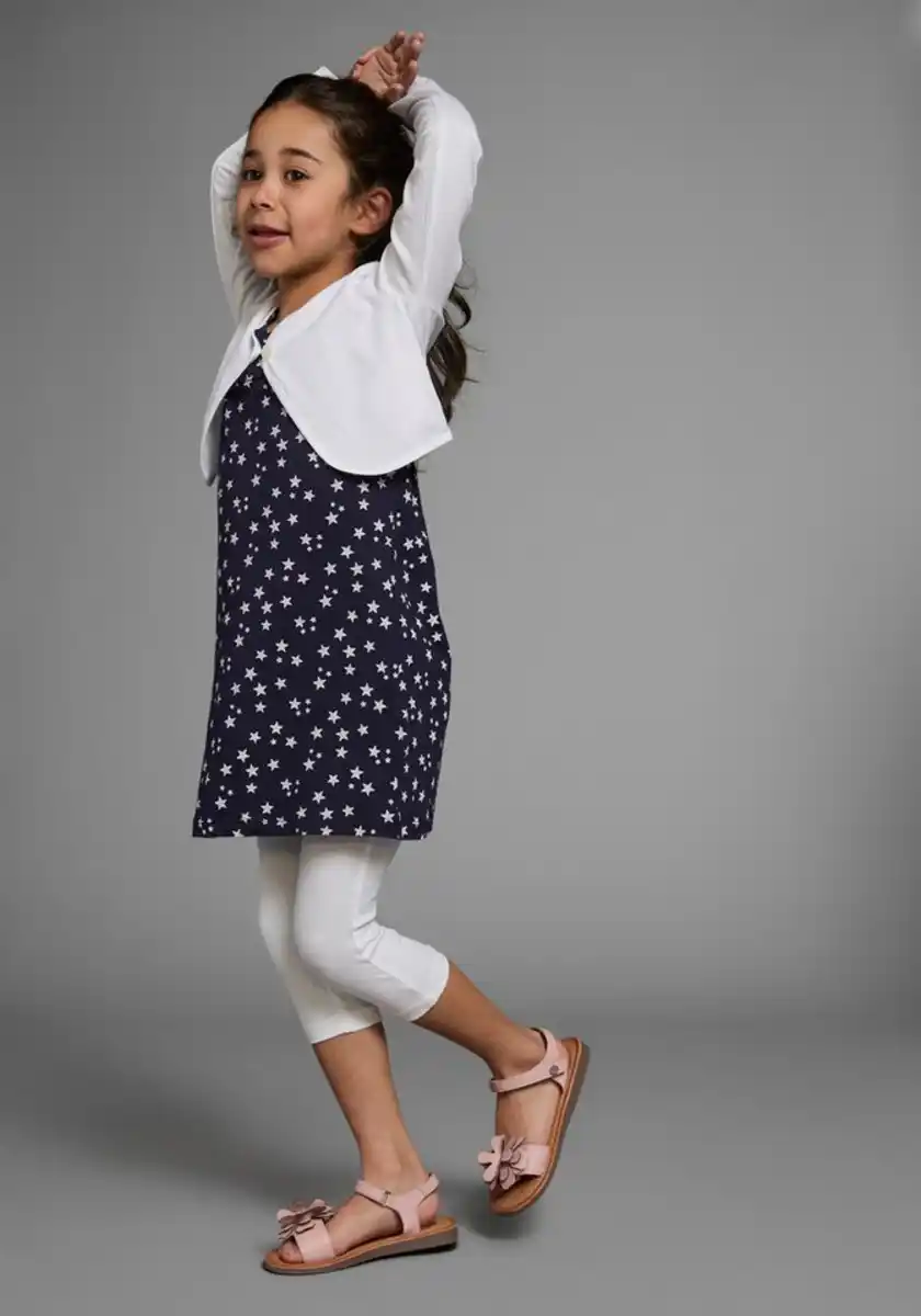 Bild 1 von KIDSWORLD Bolero, Kleid & Leggings (Set, 3-tlg) mit Sternchendruck, Blau|weiß