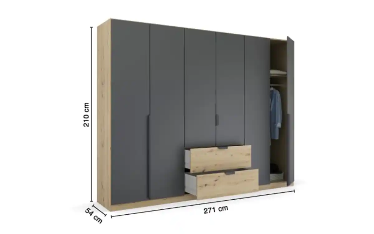 Bild 4 von Rauch - Drehtürenschrank Quadra Spin, Eiche Artisan-Nachbildung/graphit, 271 x 210 cm