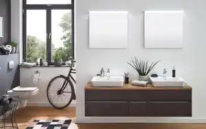 Puris - Bad-Einrichtung Unique, Stahl dunkelfarbig/Hunton Eiche Nachbildung