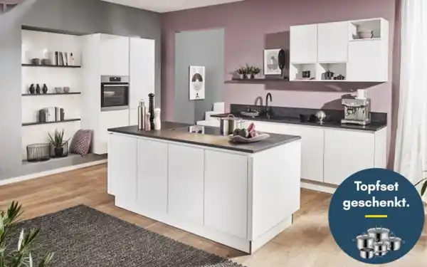 Bild 1 von Impressa - Einbauküche Uno, weiß fein strukturiert, inkl. Elektrogeräte