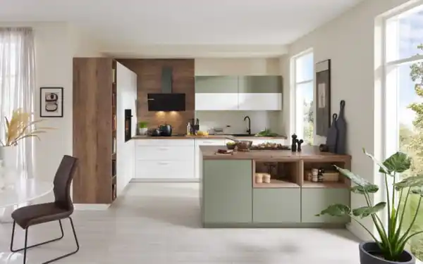 Bild 1 von Nobilia - Einbauküche Sunta, weiß/olive, inkl. AEG Elektrogeräte