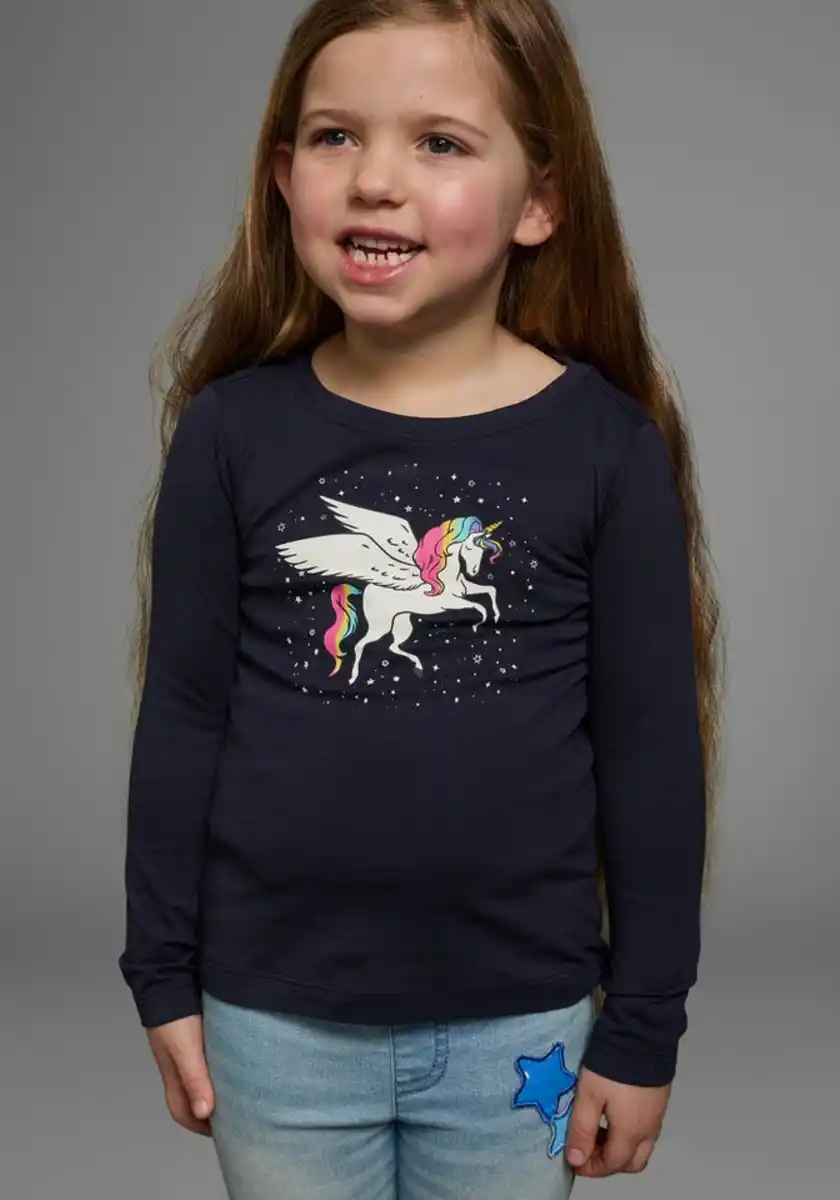 Bild 1 von KIDSWORLD Langarmshirt mit süßem Einhorn Druck, Blau