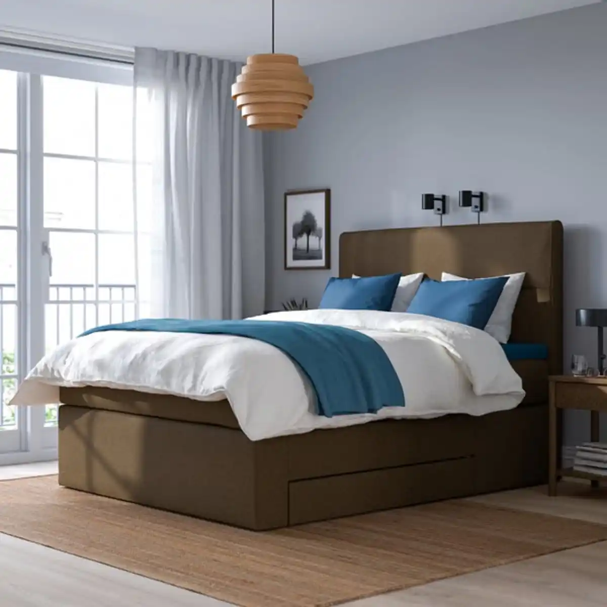 Bild 2 von HEMFJÄLLET Boxspringbett mit Bettkasten, Valevåg mittelfest/Nisseholm Tonerud dunkel graubraun, 180x200 cm