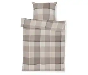 Flanell-Bettwäsche, grau-beige kariert, Normalgröße