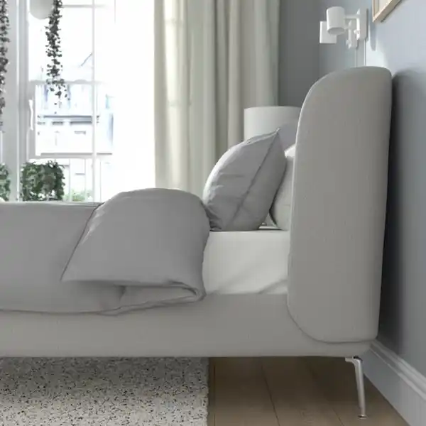 Bild 3 von TUFJORD Bettgestell, gepolstert, Tallmyra weiß/schwarz/Leirsund, 180x200 cm