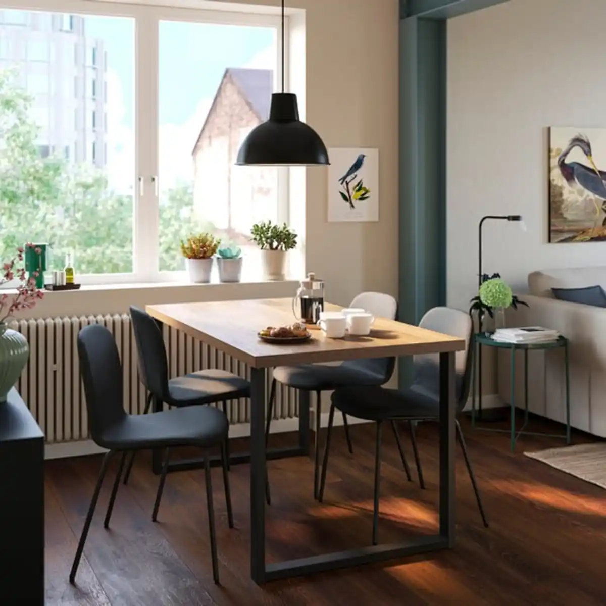 Bild 2 von SKÅLSTA Tisch und 4 Stühle, Nussbaumnachbildung u-förmig schwarzgrau/Knäbäck dunkelgrau röhrenförmiges Metall/schwarzgrau, 140x80 cm