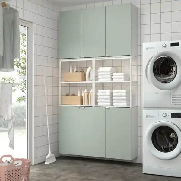 Bild 2 von ENHET Aufbewahrungskombi, weiß/blasses Graugrün, 120x32x225 cm