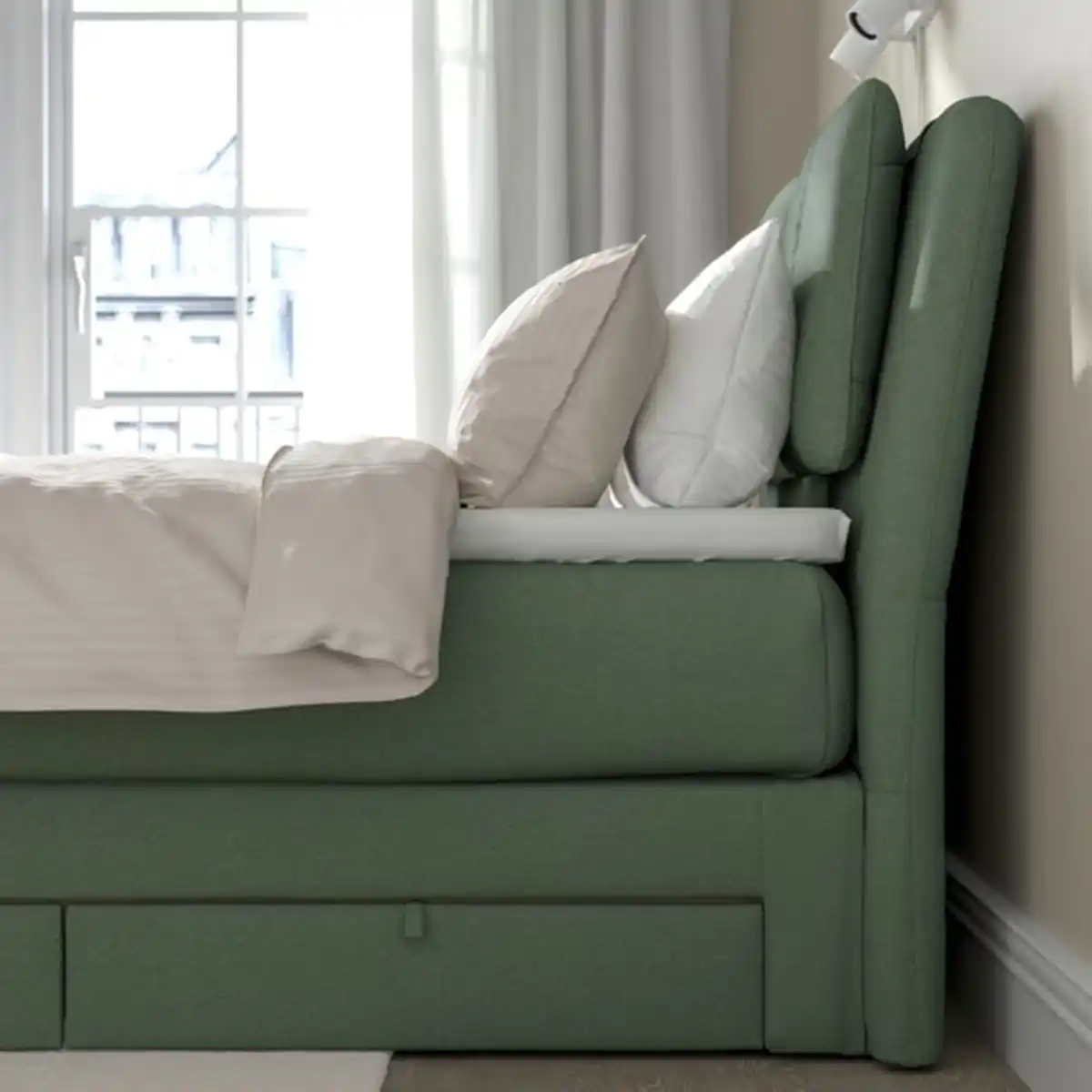 Bild 3 von LILLFJÄLLET Boxspringbett mit Bettkasten, Vågstranda fest/mittelfest/Nordberget Tibbleby grün, 180x200 cm