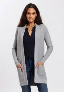 TOM TAILOR Longstrickjacke aus Rippstrick mit aufgesetzten Taschen, Grau