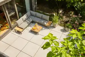 Modul-Loungegarnitur 4-tlg. Grau Teakholz, Anthrazit, Grau, Teakfarben