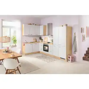 Venda Eckküche VE 120, Eiche, Hellgrau, Metall, L-Form, 320x185 cm, Made in Germany, vormontierter Korpus, Küchen, Eckküchen, Eckküchen ohne Geräte