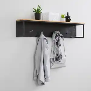 Garderobe Lorenzo ca. 110x22 cm Metall/Kiefer, Schwarz, Kieferfarben