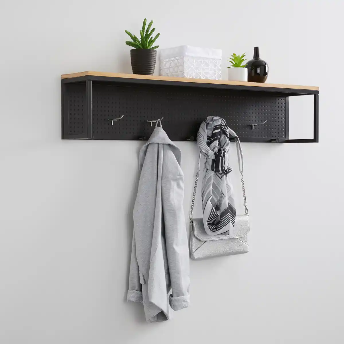 Bild 1 von Garderobe Lorenzo ca. 110x22 cm Metall/Kiefer, Schwarz, Kieferfarben