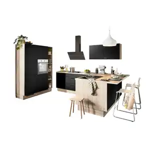 Xora Eckküche XO 21, Schwarz, Weiß, Metall, 1,3 Schubladen, U-Form, nur wie online abgebildet bestellbar, 280x150 cm, seitenverkehrt erhältlich, vormontierter Korpus, Anti-Fingerprint, Küchen, Ec