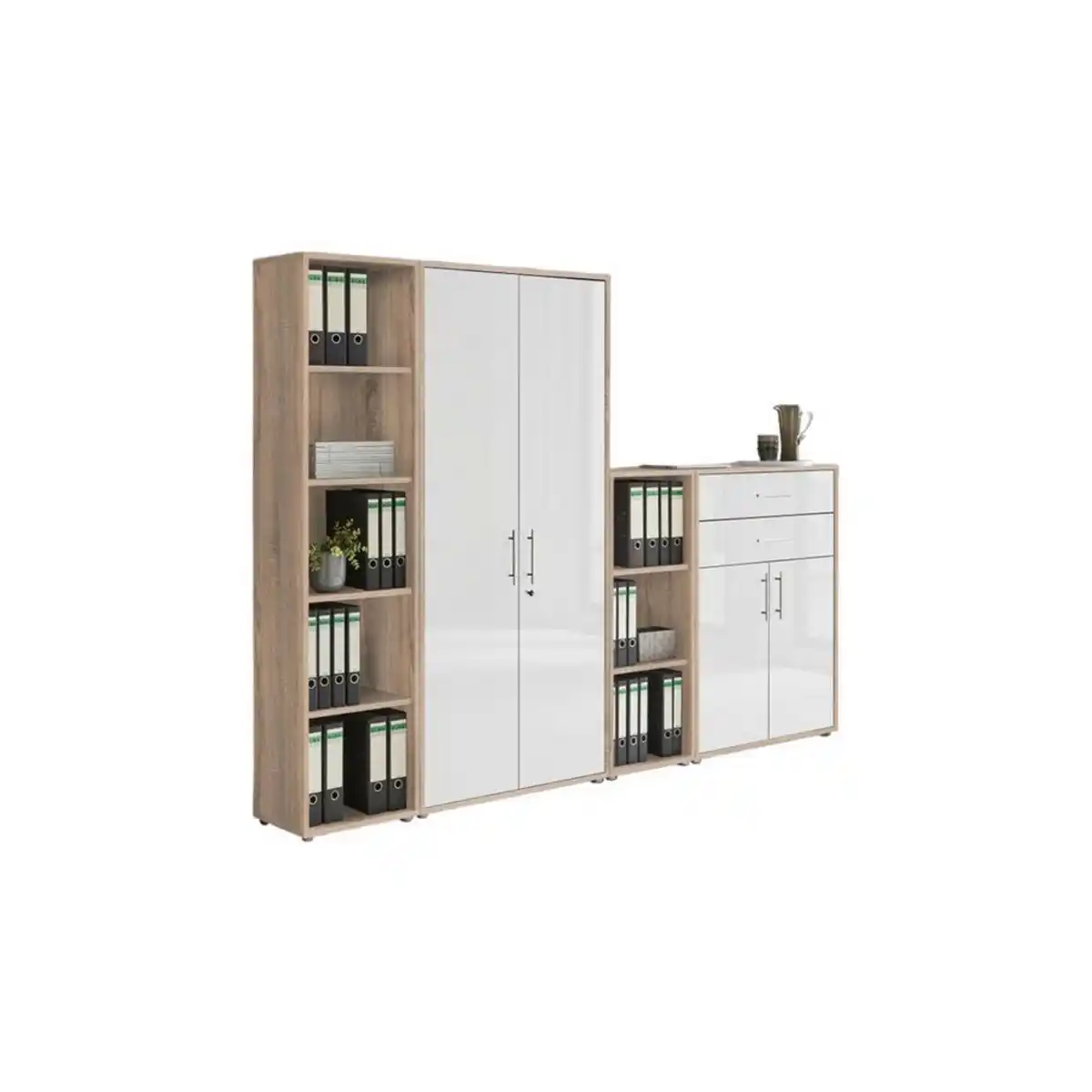 Bild 1 von Mid.you Aktenschrank, Sonoma Eiche, Weiß Hochglanz, Holzwerkstoff, 11 Fächer, 2 Schubladen, 257x185.6x33 cm, Made in Germany, erweiterbar, in verschiedenen Größen erhältlich, abschließbar, Arbe