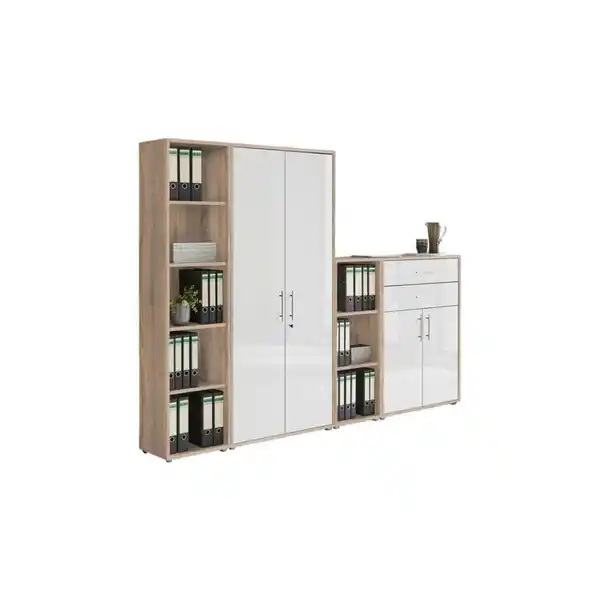 Bild 1 von Mid.you Aktenschrank, Sonoma Eiche, Weiß Hochglanz, Holzwerkstoff, 11 Fächer, 2 Schubladen, 257x185.6x33 cm, Made in Germany, erweiterbar, in verschiedenen Größen erhältlich, abschließbar, Arbe