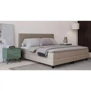 Mid.you Boxbett, Beige, Textil, H3, Höhe ca. 20 cm, 180x200 cm, Fsc, Matratze, gepolstertes Kopfteil, Stoffauswahl, Topper durchgehend, in verschiedenen Größen erhältlich, Matratze durchgehend, S