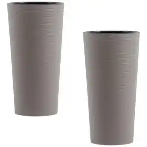 Siena Garden Übertopf-Set, Grau, Kunststoff, 2-teilig, rund,rund, 46.5 cm, Plastikeinsatz, Dekoration, Blumen & Zubehör, Übertöpfe