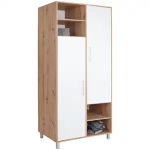 Ondega Kleiderschrank, Weiß, Eiche Artisan, Holzwerkstoff, 3 Fächer, 98x205x55 cm, Beimöbel erhältlich, Schlafzimmer, Kleiderschränke, Drehtürenschränke