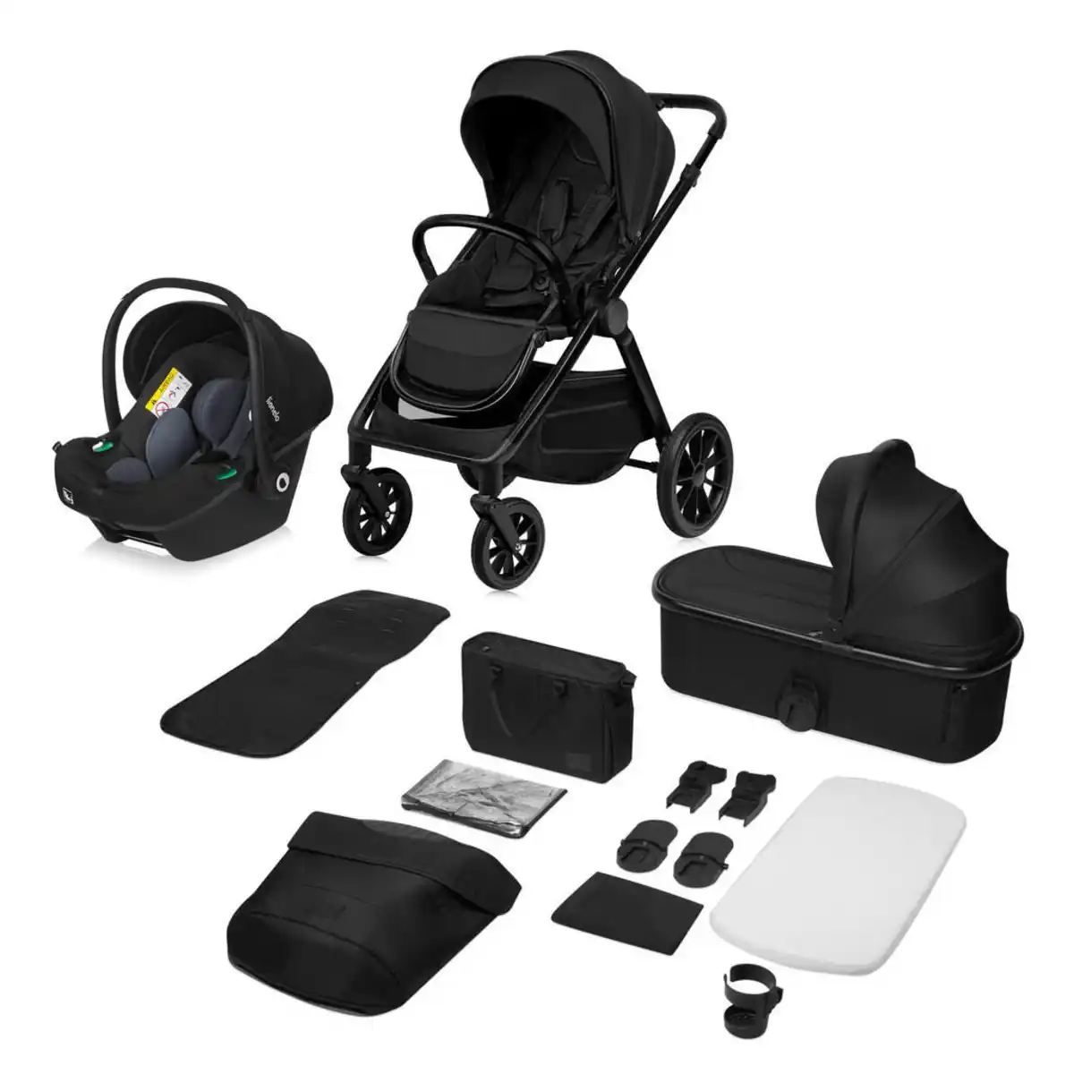 Bild 1 von Lionelo Kinderwagenset LO-Layla 3in1, Schwarz, 3-teilig, 62x115x94 cm, EN 1888, Baby on Tour, Kinderwagen, Kombikinderwagen