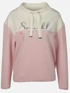 Damen Sweatshirt mit Wording Print und Glitzersteinchen Lila