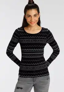 KangaROOS Langarmshirt im modischen Zick-Zack-Streifen-Design - NEUE KOLLEKTION, Schwarz