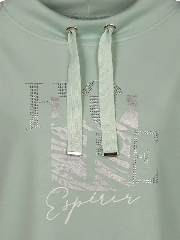 Bild 1 von Damen Sweatshirt mit Glitzerprint und Glitzersteinchen Salbei