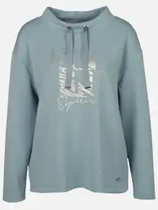 Damen Sweatshirt mit Glitzerprint und Glitzersteinchen Blau