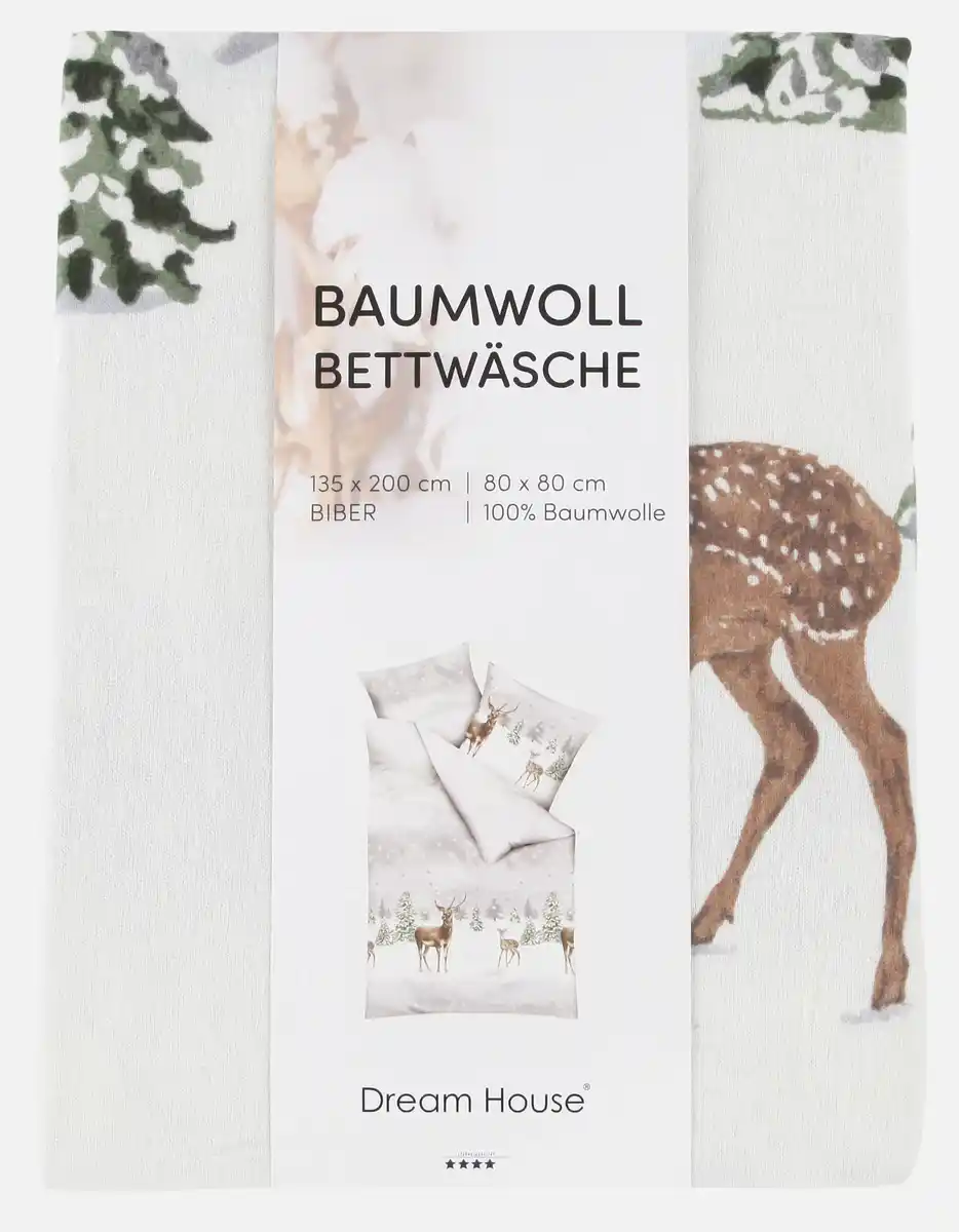 Bild 2 von Biberbettwäsche mit Hirschmotiv 135x200cm Grau